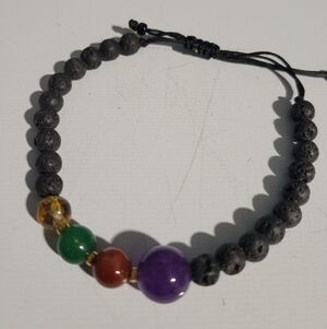 Lava Beads Adjustable Bracelet with Multicolor Stones